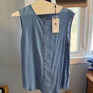 Halston Heritage Sleeveless Button-Front Chambray Top - Light Blue